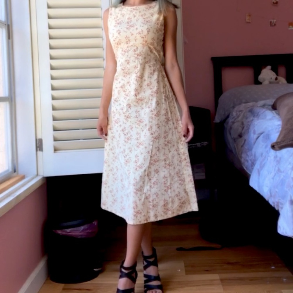 Long floral yellow & red vintage dress